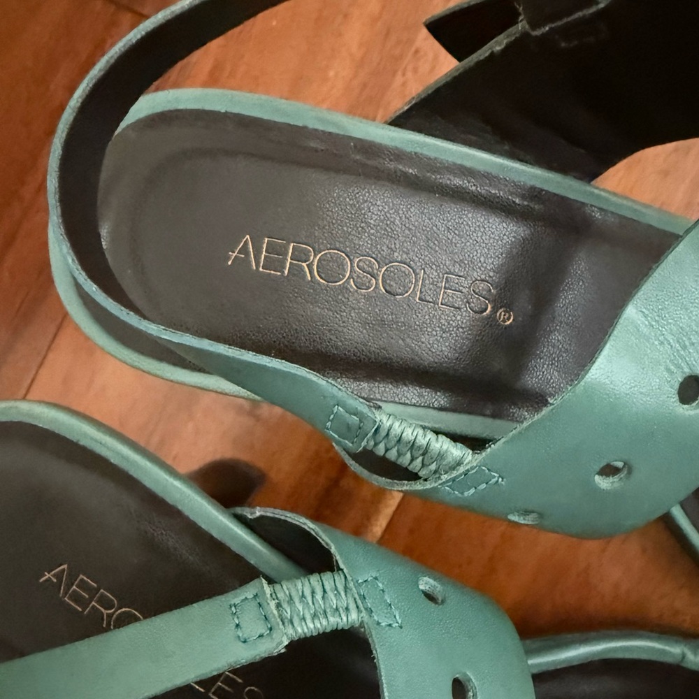 Aerosoles Teal Leather Heel Sandal Size US 8 - Picture 3 of 7